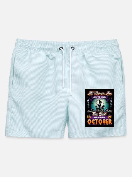 Die Besten sind im Oktober geboren - Hexe - Männer Badeshorts - hellblau gestreift