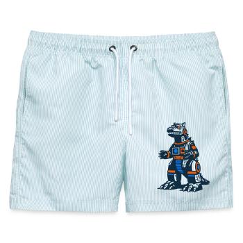 Futuristischer Dinosaurier Mecha - Männer Badeshorts - hellblau gestreift - Vorne - AI Model Male 178 light (178cm)