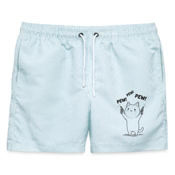 Kätzchen mit Pew Pew - Männer Badeshorts - hellblau gestreift - Vorne - AI Model Male 178 light (178cm)