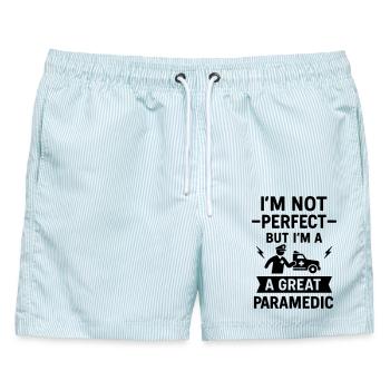 Super Sanitäter Rettung - Männer Badeshorts - hellblau gestreift - Vorne - AI Model Male 178 light (178cm)