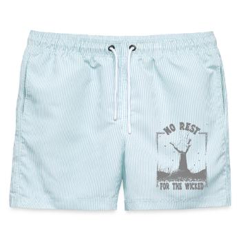 Keine Ruhe für die Bösen - Männer Badeshorts - hellblau gestreift - Vorne - AI Model Male 178 light (178cm)