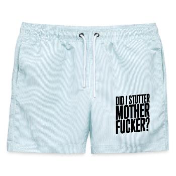 HAB ICH GESTUTERT, VERDAMMT NOCHMAL, MINIMALISTISCH SCHWARZ - Männer Badeshorts - hellblau gestreift - Vorne - AI Model Male 178 light (178cm)