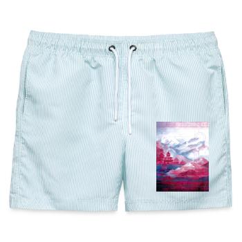 Psy-Art | Tempel im Himalaya - Männer Badeshorts - hellblau gestreift - Vorne - AI Model Male 178 light (178cm)