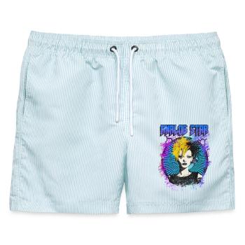 Analoger Stern - Männer Badeshorts - hellblau gestreift - Vorne - AI Model Male 178 light (178cm)