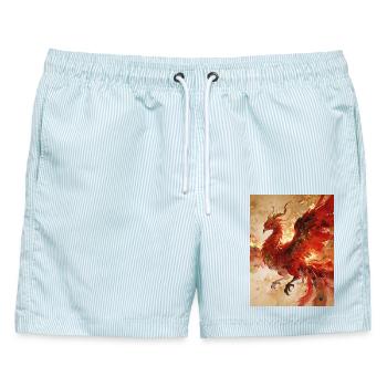 Der Sonnenherr: Phönix (Fenghuang) – Harmon - Männer Badeshorts - hellblau gestreift - Vorne - AI Model Male 178 light (178cm)