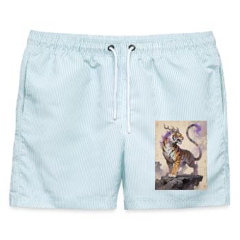 Goldene Ewigkeit: Zouwu – Absolut - Männer Badeshorts - hellblau gestreift - Vorne - AI Model Male 178 light (178cm)