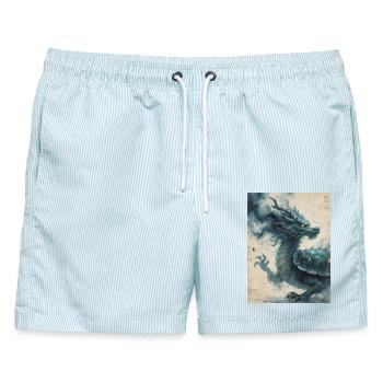 Kosmische Harmonie: Xuangui – Unendlichkeit - Männer Badeshorts - hellblau gestreift - Vorne - AI Model Male 178 light (178cm)