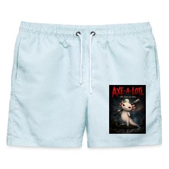 Axe-a-lotl – Creepy Cute Axolotl Horror Cartoon - Männer Badeshorts - hellblau gestreift - Vorne - AI Model Male 178 light (178cm)