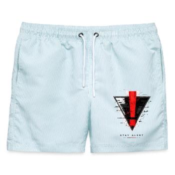 Achtung Ausrufzeichen im Dreieck - Männer Badeshorts - hellblau gestreift - Vorne - AI Model Male 178 light (178cm)