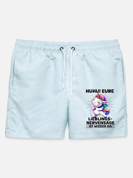 RegenbogenEinhorn Tanz - Männer Badeshorts - hellblau gestreift