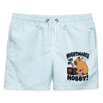 Nightmares Are My Hobby – Capybara-Horror - Männer Badeshorts - hellblau gestreift - Vorne - AI Model Male 178 light (178cm)