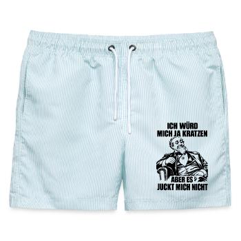 Lustiger Spruch Ich würde mich ja kratzen aber es  - Männer Badeshorts - hellblau gestreift - Vorne - AI Model Male 178 light (178cm)