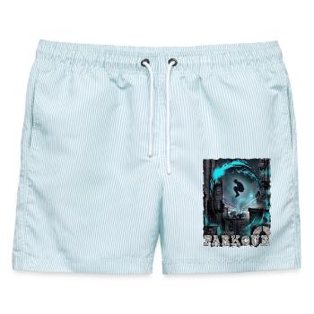 Parkour - Männer Badeshorts - hellblau gestreift - Vorne - AI Model Male 178 light (178cm)