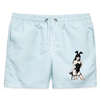 Anime Bunny Frau – Sinnliche Manga Pin-up Art - Männer Badeshorts - hellblau gestreift - Vorne - AI Model Male 178 light (178cm)