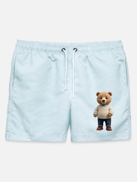 Matteo - Männer Badeshorts - hellblau gestreift