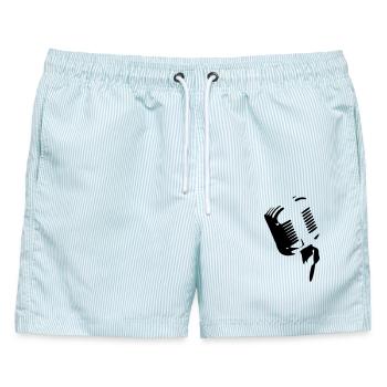 Mikrofon - Männer Badeshorts - hellblau gestreift - Vorne - AI Model Male 178 light (178cm)