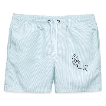 Kopfhörer mit Noten - Männer Badeshorts - hellblau gestreift - Vorne - AI Model Male 178 light (178cm)