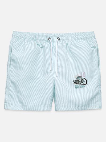 Ride Hard - Männer Badeshorts - hellblau gestreift