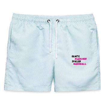 Echte Mädchen spielen Handball - Männer Badeshorts - hellblau gestreift - Vorne - AI Model Male 178 light (178cm)