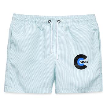 Vinyl Schallplatte Retro - Männer Badeshorts - hellblau gestreift - Vorne - AI Model Male 178 light (178cm)