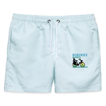 Bodensee-Radweg - Männer Badeshorts - hellblau gestreift - Vorne - AI Model Male 178 light (178cm)