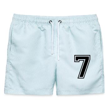 7 - Männer Badeshorts - hellblau gestreift - Vorne - AI Model Male 178 light (178cm)