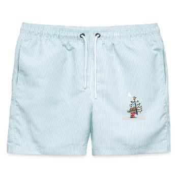 Weihnachtsbaum - Männer Badeshorts - hellblau gestreift - Vorne - AI Model Male 178 light (178cm)