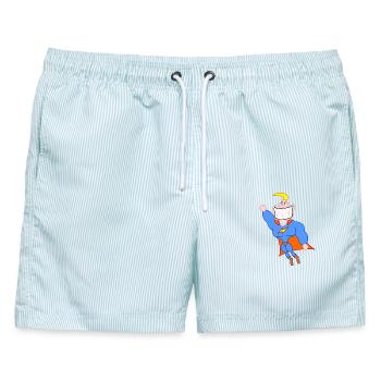 Lustiger Superheld - Männer Badeshorts - hellblau gestreift - Vorne - AI Model Male 178 light (178cm)