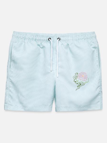 Lotusblüte mit Seerosenblättern. Lotus. - Männer Badeshorts - hellblau gestreift