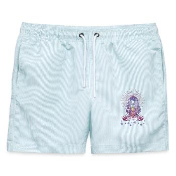 Boho Yoga Style Mädel Happy Mind Happy Life - Männer Badeshorts - hellblau gestreift - Vorne - AI Model Male 178 light (178cm)