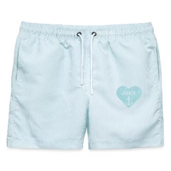 Maritimes Herz - Männer Badeshorts - hellblau gestreift - Vorne - AI Model Male 178 light (178cm)