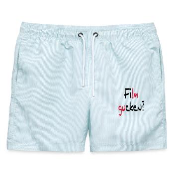 Film gucken? oder Ficken? - Männer Badeshorts - hellblau gestreift - Vorne - AI Model Male 178 light (178cm)