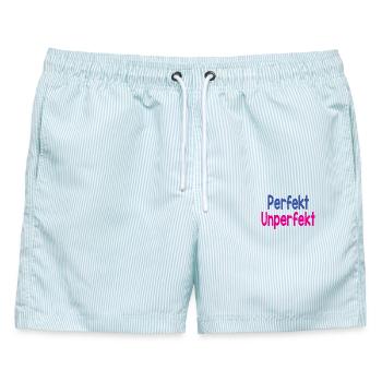 Perfekt - Unperfekt - Männer Badeshorts - hellblau gestreift - Vorne - AI Model Male 178 light (178cm)