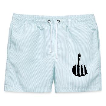 Stinkefinger von Frau - Männer Badeshorts - hellblau gestreift - Vorne - AI Model Male 178 light (178cm)