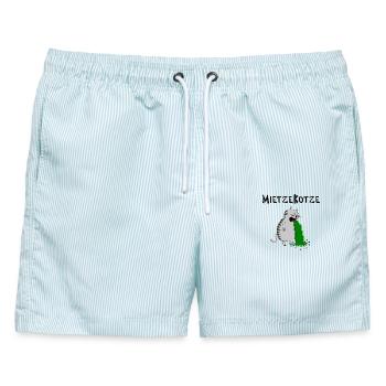 Mietzekatze muss kotzen = MietzeKotze - Männer Badeshorts - hellblau gestreift - Vorne - AI Model Male 178 light (178cm)