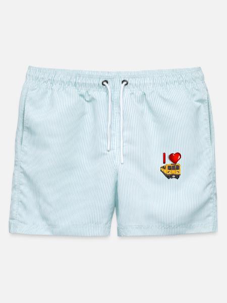 Ich liebe Züge: Gelbe U-Bahn Herzdesign - Männer Badeshorts - hellblau gestreift