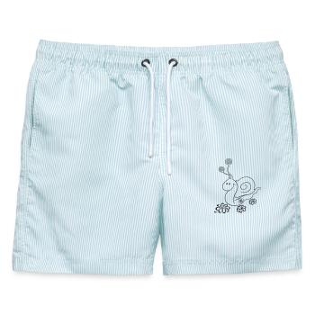 Lustige Wanderschnecke – Pilgern & Wandern - Männer Badeshorts - hellblau gestreift - Vorne - AI Model Male 178 light (178cm)