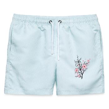 Kirschbaum Kirschblüten mit Herzen Sakura Frühling - Männer Badeshorts - hellblau gestreift - Vorne - AI Model Male 178 light (178cm)