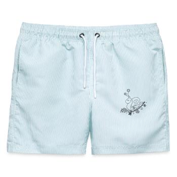 Wandern, Schnecke, hiking, snail - Männer Badeshorts - hellblau gestreift - Vorne - AI Model Male 178 light (178cm)