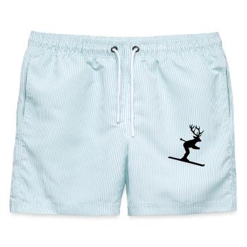 Skihisch - Apres Ski Design für Skifahrer - Männer Badeshorts - hellblau gestreift - Vorne - AI Model Male 178 light (178cm)