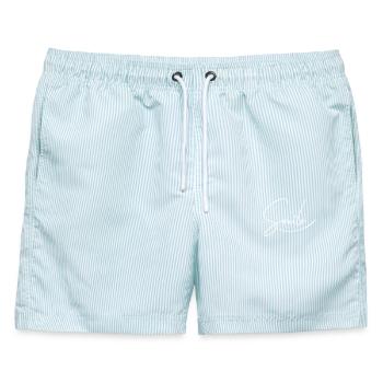 Smile Handlettering Schriftzug - Männer Badeshorts - hellblau gestreift - Vorne - AI Model Male 178 light (178cm)