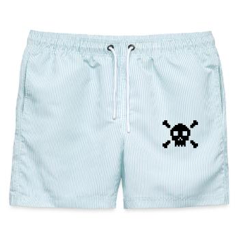 Pixel Totenkopf - Männer Badeshorts - hellblau gestreift - Vorne - AI Model Male 178 light (178cm)