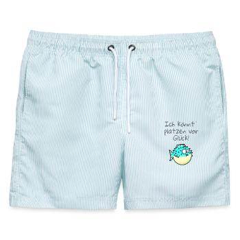 Kugelfisch Ich könnt` platzen vor Glück! - Männer Badeshorts - hellblau gestreift - Vorne - AI Model Male 178 light (178cm)