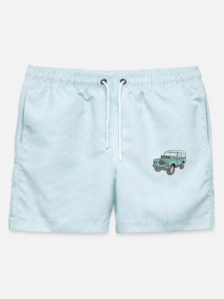 Landy 4x4 Land - Rover Serie3 LaRo Defender - Männer Badeshorts - hellblau gestreift