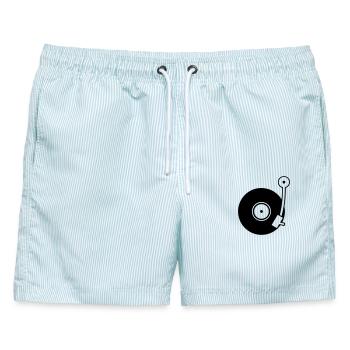 Turntable - Vinyl Schallplattenspieler - Männer Badeshorts - hellblau gestreift - Vorne - AI Model Male 178 light (178cm)