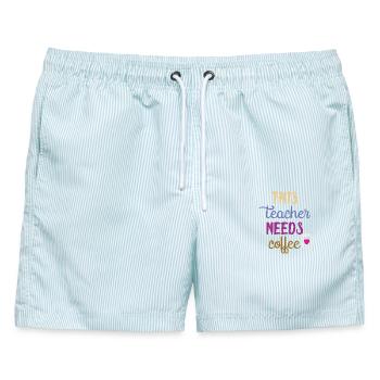 Dieser Lehrer braucht Kaffee - Männer Badeshorts - hellblau gestreift - Vorne - AI Model Male 178 light (178cm)