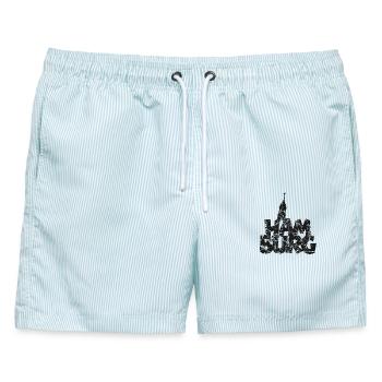 HAMBURG mit Michel (Vintage/Schwarz) - Männer Badeshorts - hellblau gestreift - Vorne - AI Model Male 178 light (178cm)
