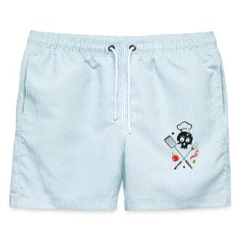 Kochmütze Grillen Totenkopf Grillmeister - Männer Badeshorts - hellblau gestreift - Vorne - AI Model Male 178 light (178cm)