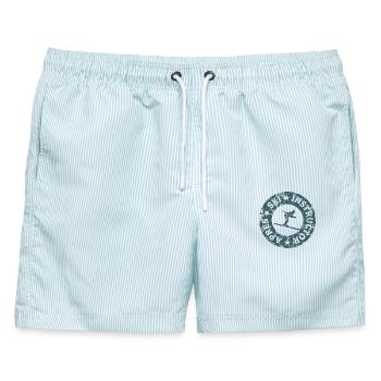 Après-Ski Instructor Skifahrer Qualitätssiegel - Männer Badeshorts - hellblau gestreift - Vorne - AI Model Male 178 light (178cm)