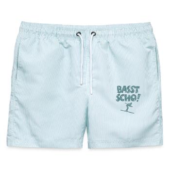 Basst Scho! Après-Ski Wintersport Skifahren - Männer Badeshorts - hellblau gestreift - Vorne - AI Model Male 178 light (178cm)
